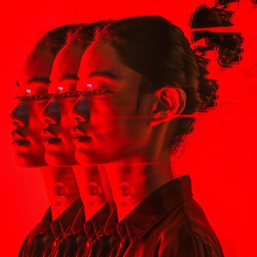 3d-foto-serii-izobrazenii-zensiny-s-krasnym-licom-i-cernoi-rubaskoi-na-cernom-fone